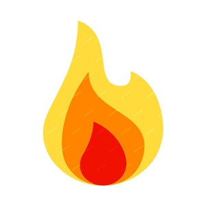 Flaming Fire Emoji SVG + PNG Graphic - Rouge + Orange + Jaune Symbole - Fichiers de téléchargement numérique transparents