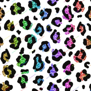 Rainbow Glitter Leopard Print PNG - Patrón de impresión de leopardo sin costuras - Textura de rainbow glitter - PNG transparente - Archivo de descarga digital