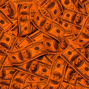 Orange Money Seamless Digital Paper Background Pattern - Raining Hundred Dollar Bills - Digital Download Files