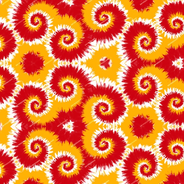 Red + Golden Yellow + White Tiedye Seamless Background Pattern - Tiedye Swirl Digital Paper PNG - Instant Digital Download Files