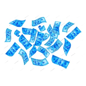 Sovrapposizione grafica PNG di Falling Blue Money - Raining Blue 100 Dollar Bills - File di download digitali trasparenti