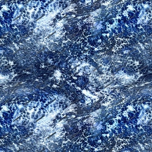 May include: Abstract blue and white marbled pattern with a swirling, fluid design. The pattern resembles water or waves.