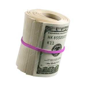 Wad of Cash Money Pink Banded Hundred Dollar Bills PNG Graphic Instant Digital Download Files image 1