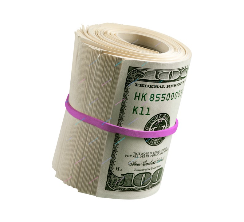 Wad of Cash Money Pink Banded Hundred Dollar Bills PNG Graphic Instant Digital Download Files image 1