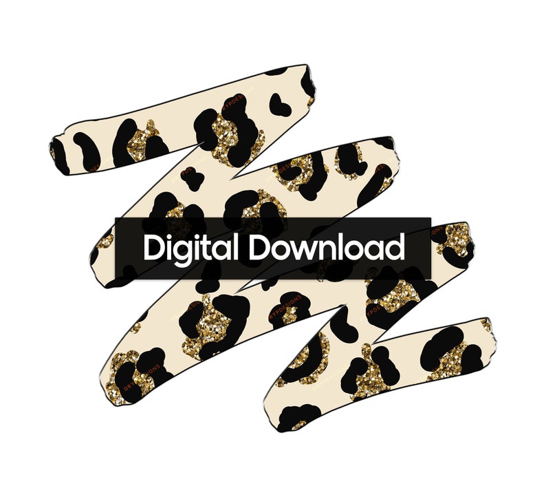 May include: Digital download of a beige and black leopard print with gold glitter accents. The print is in the shape of a zig-zag.