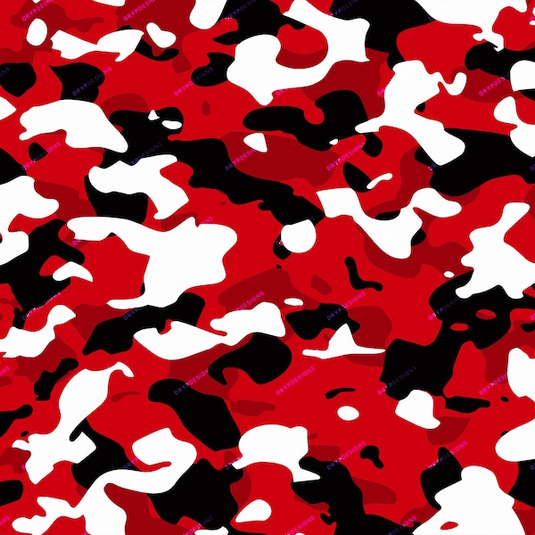 Red Camo Seamless Background Pattern - Vibrant Red Camouflage SVG + PNG Digital Paper Download Files