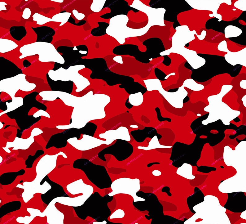 Red Camo Seamless Background Pattern Vibrant Red Camouflage SVG PNG Digital Paper Download Files image 1