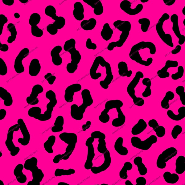Hot Pink + Black Leopard Print Seamless Digital Paper Background Pattern - Digital Download Files