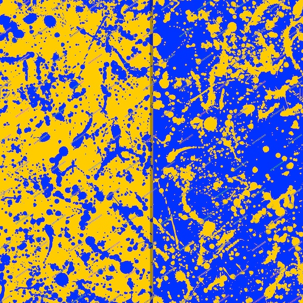 Blue + Yellow Paint Splatter Seamless Digital Paper Background - Paint Splattered Wallpaper - Instant Digital Download Files