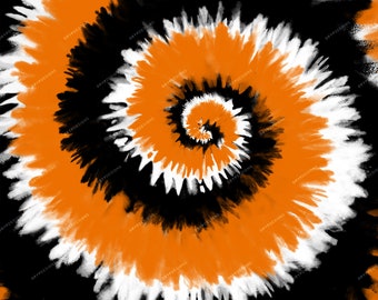 Black + Orange + White Tie-Dye Digital Paper -  Halloween Tiedye Background Pattern PNG - Digital Download Files