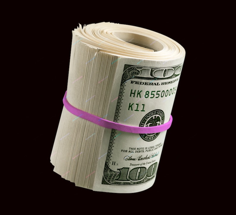 Wad of Cash Money Pink Banded Hundred Dollar Bills PNG Graphic Instant Digital Download Files image 2