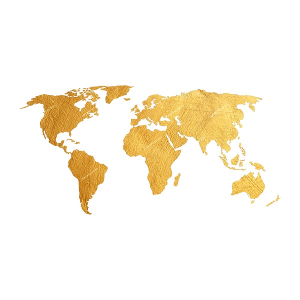 Gold World Map PNG Graphic - Gold Textured Map of World Transparent PNG Digital Download Files