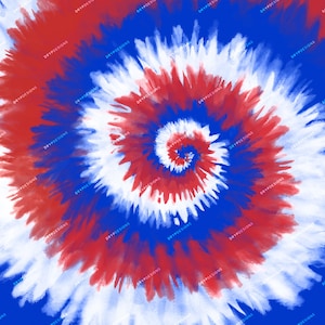 Pu&ograve; includere: Motivo tie-dye rosso, bianco e blu con un design a spirale. Lo sfondo &egrave; blu tinta unita.