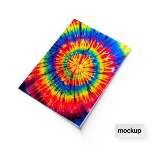 May include: A colorful tie-dye pattern in shades of red, yellow, blue, and black. The pattern is a circular design with a central point.