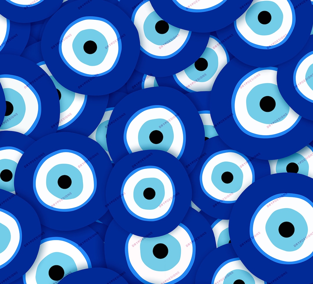 Evil Eye Symbol Seamless Digital Paper Background Pattern Vibrant Blue
