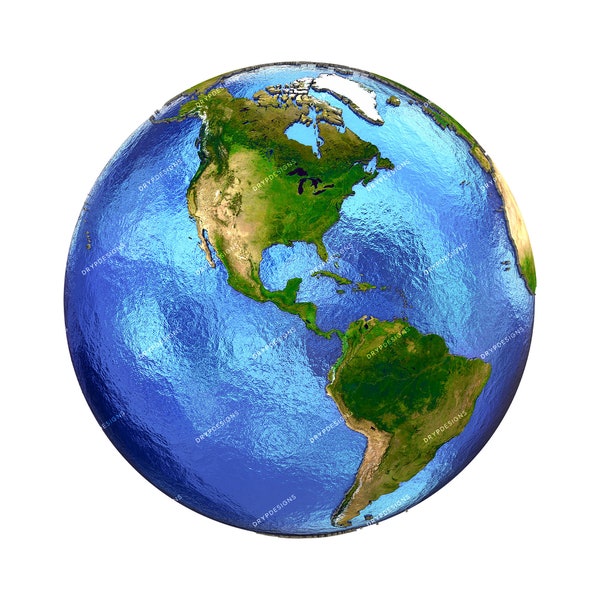 Shiny Planet Earth PNG Graphic - Vibrant Glossy Earth Clipart Transparent - Digital Download File