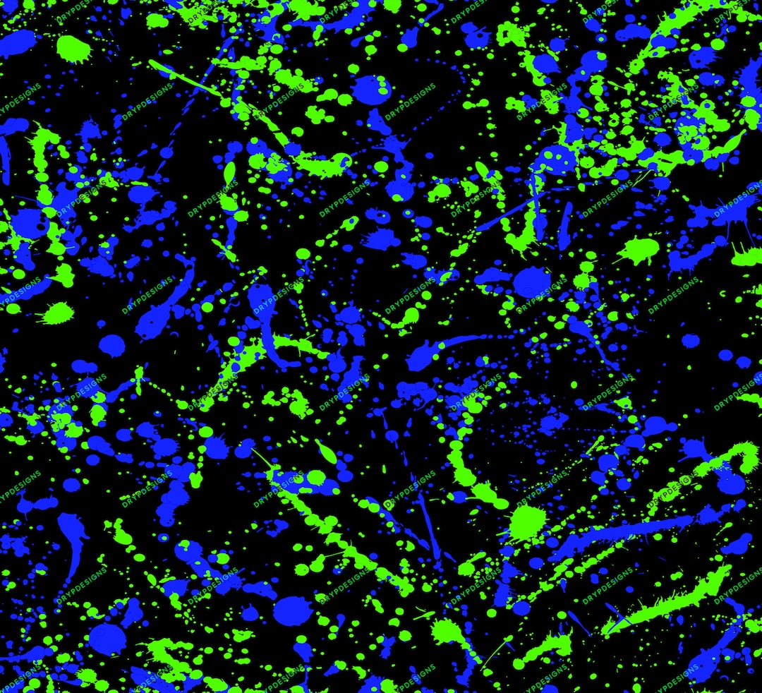 Blue Green Neon Paint Splatter Seamless Digital Paper Background