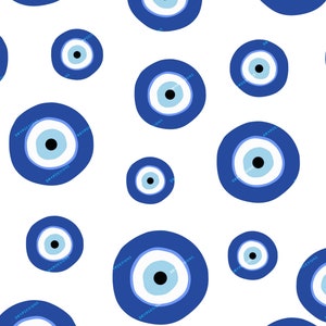 Greek Evil Eye PNG Seamless Pattern Overlay - Blue Evil Eye Background PNG Transparent - Digital Download File