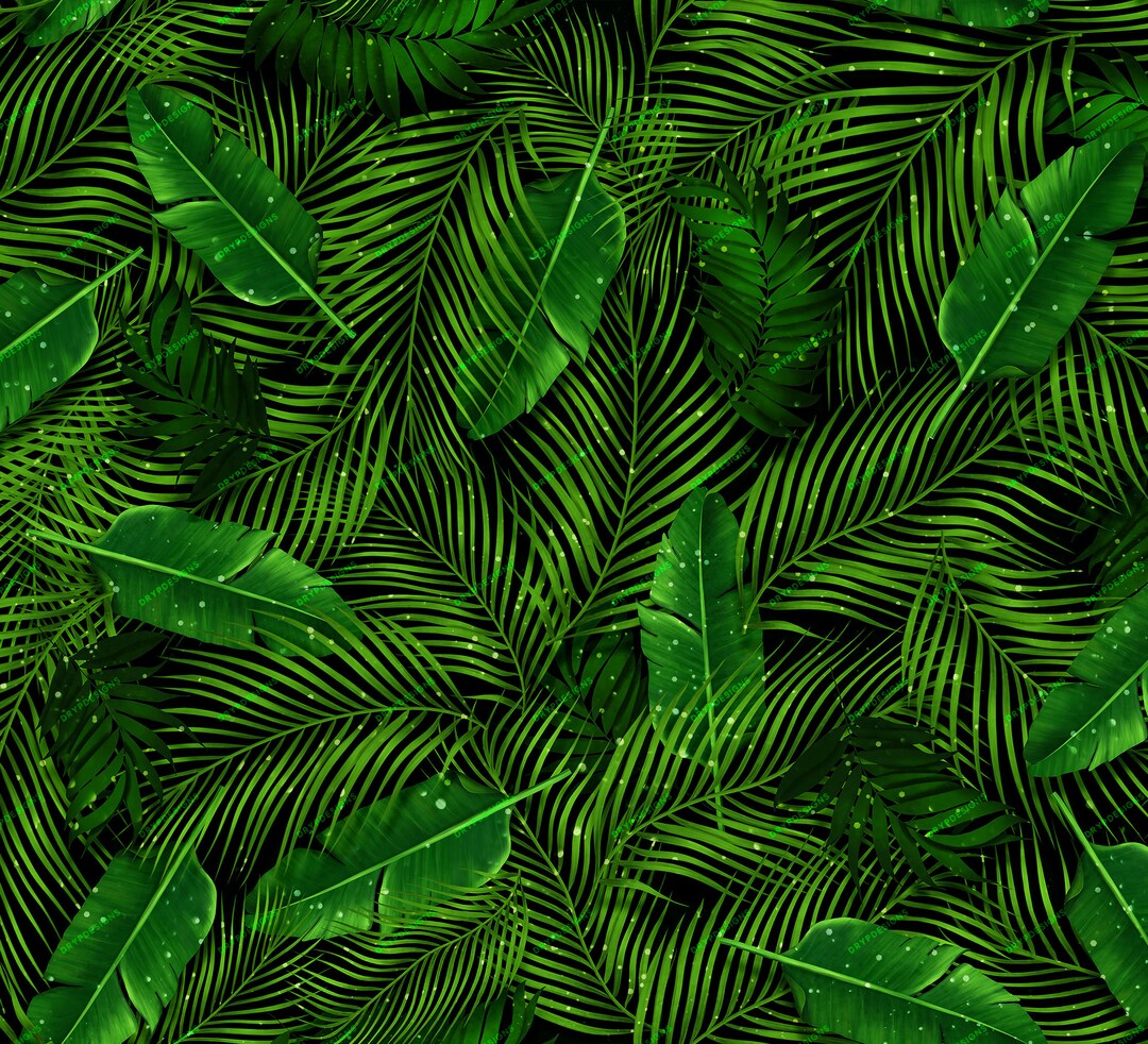 Dark Green Tropical Plants Seamless Background Pattern Sparkling Palm