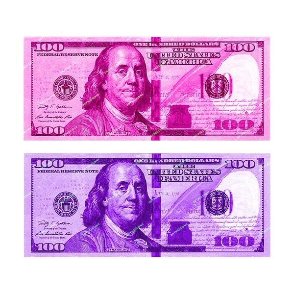 Purple + Pink Money 100 Dollar Bills PNG - US One Hundred Dollar Bill Banknote - Cash Money PNG - Digital Download Files