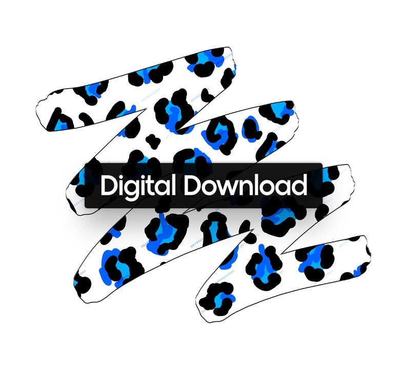 May include: Digital download graphic with a white background and a blue and black leopard print design. The design is in the shape of a stylized "Z" with the text "Digital Download" in a black rectangle.