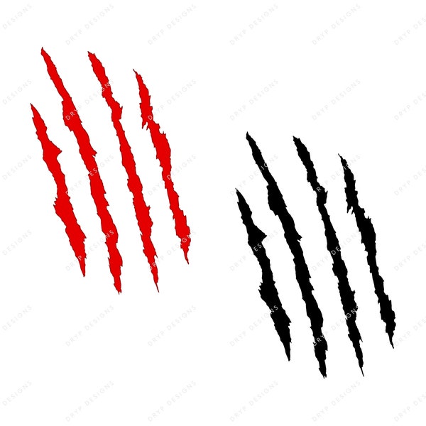 Black + Red Claw Mark Scratches SVG + PNG - Digital Download File