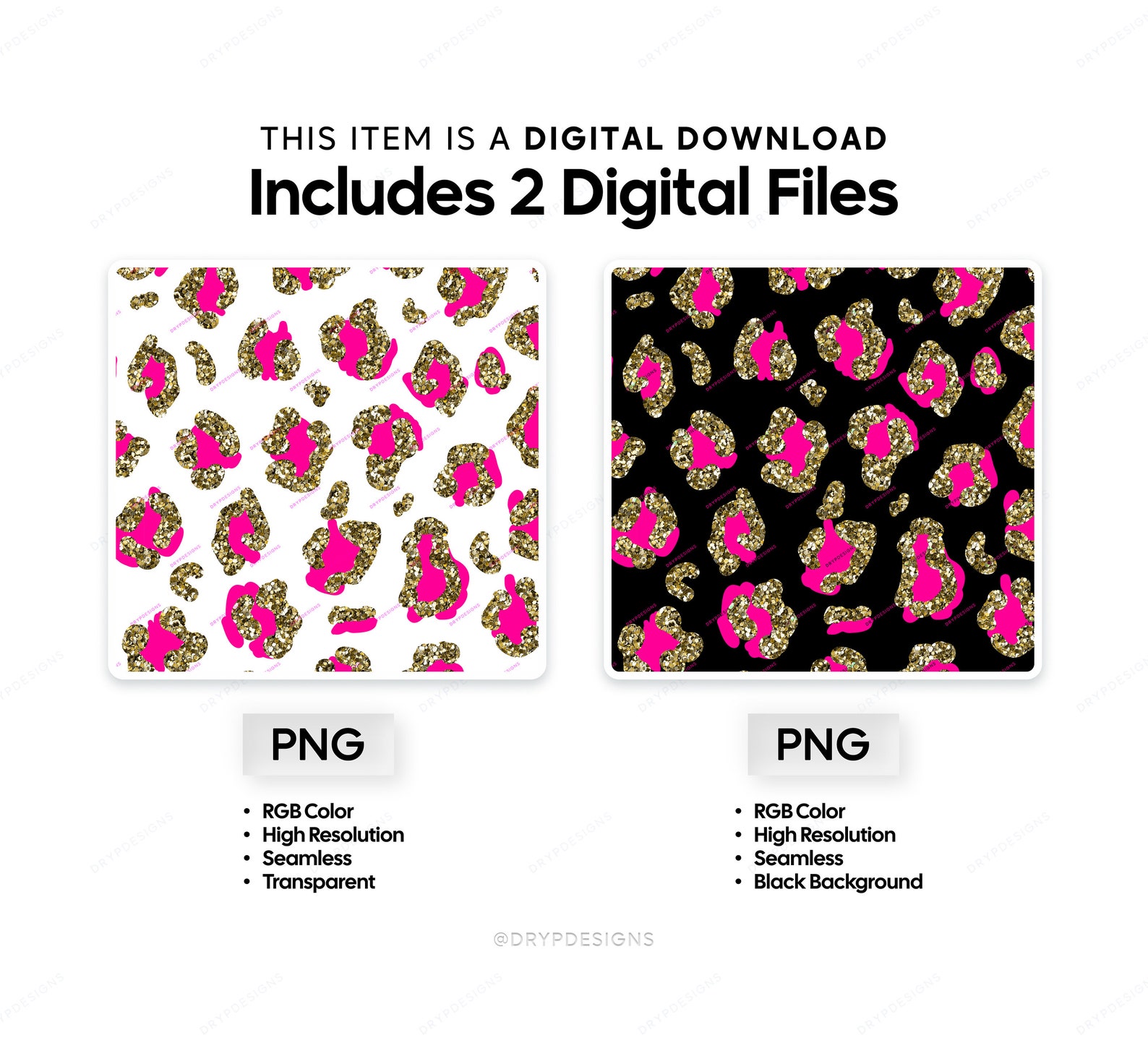 Gold Glitter + Pink Leopard Print PNG Seamless Pattern - Transparent ...