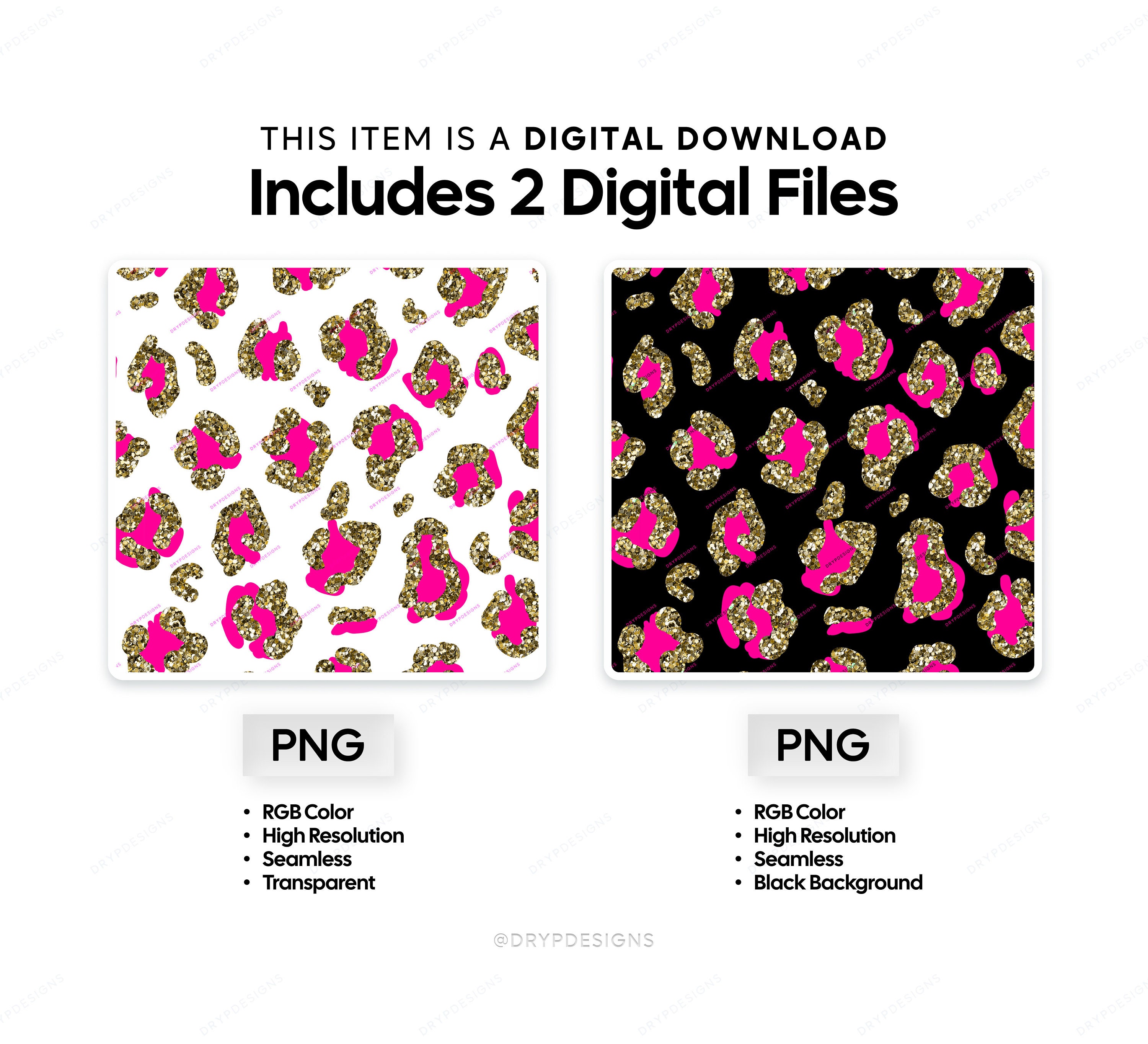 Gold Glitter Pink Leopard Print PNG Seamless Pattern Transparent PNG  Overlay Digital Download File 