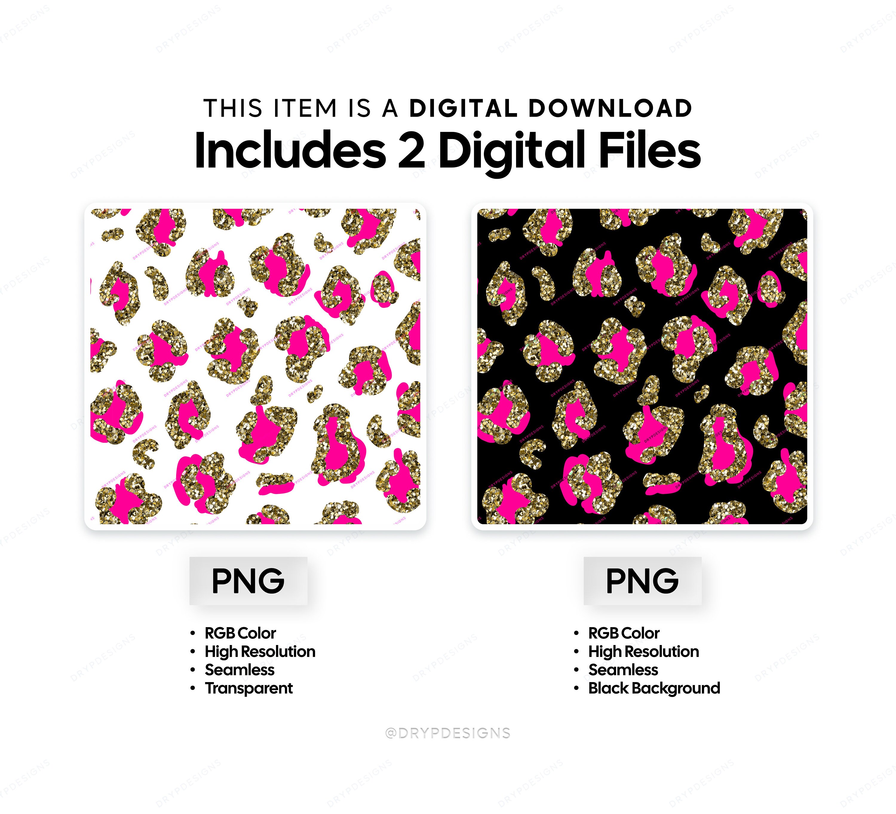 Gold Glitter + Pink Leopard Print PNG Seamless Pattern - Transparent ...
