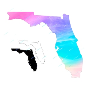 État de Floride SVG + PNG Digital Graphic - Vibrant Florida Map + Vector Shape Outline Clipart - Instant Digital Download Files