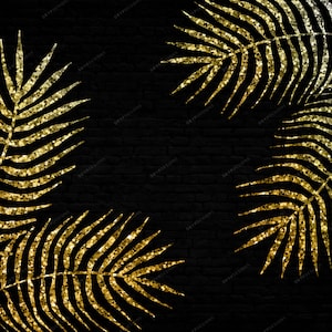 Zwart + Goud Glitter Palm Leaf PNG - Donkere en gedurfde digitale papieren achtergrond - Digitaal downloadbestand