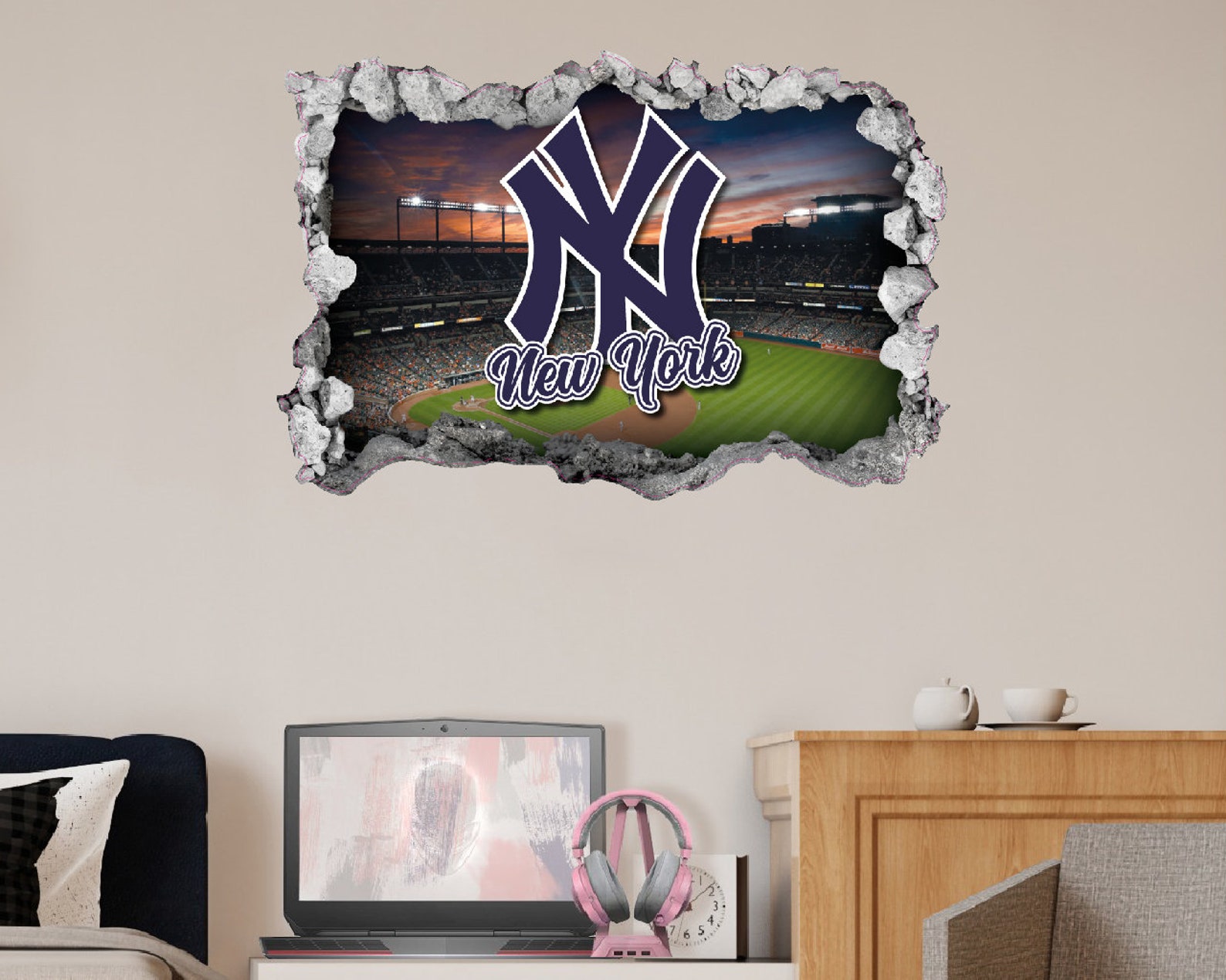 New York Yankees Wall Sticker Decal 3D Home Decor Texture Etsy