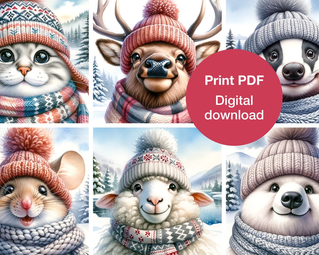 Printable Christmas Card Animals Smiling Watercolor 6 - Etsy