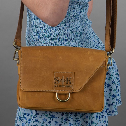 Leather Crossbody Saddle Bag Monogram Purse Leather Etsy