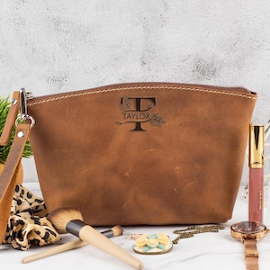 Custom Name Gift for Women, Personalized Makeup Bag,Custom Genuine Leather Beauty Bag,Leather Accessory Pouch,Mom Gift for mothers day