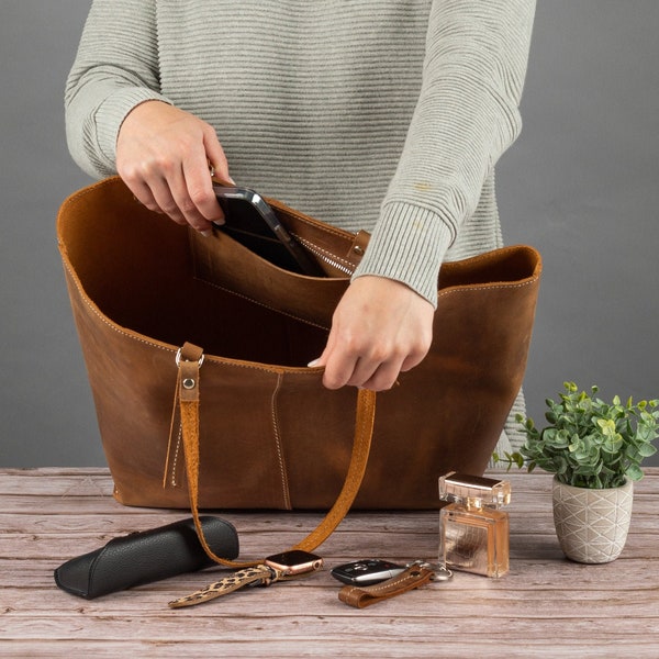 Leather Tote Bag, Zippered For Teacher, Mother's Day Gift for Her, Gift For Women Teacher Shoulder Bag,Laptop Bag For Teacher,Women Work Bag