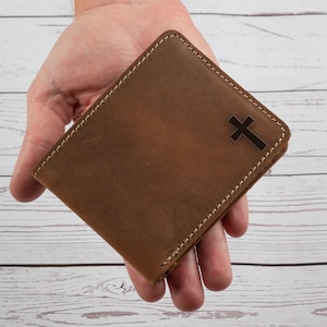 Religious men Gift Ideas, engraved wallet Custom Gift for Christian Men Dad Boss, Genuine Leather Wallet, Men Wallet Engraved, Cross design