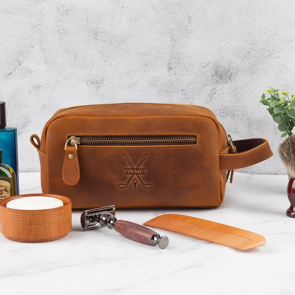 Custom Golf Leather Dopp Kit, Mens Toiletry Bag, Birthday Gift for Husband, Golf Gift For Dad, Fathers Day Gift Ideas, Personalized Dad Gift