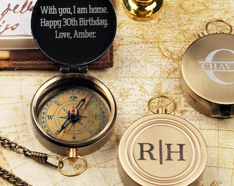 Engraved Brass Compass, Anniversary Gift, Graduation Gift