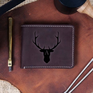 Reindeer Wallet, Custom Wallet, Leather Wallet, Deer Head Wallet for Husband, Gift for Christmas, Gift for Anniversary, Boyfriend wallet