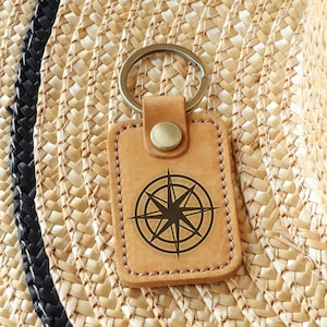 Custom Compass Design Gift, Leather Key Holder, Traveler Gift Ideas, Personalized Keychain for Him,Keychain Boyfriend Gift, Adventurer gift
