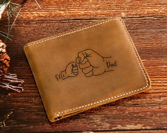 Custom Dad Wallet, Personalized Leather Wallet, Dad & Children Fist Design Wallet, Anniversary Gift for Him,Father's Day Gift Wallet for Men