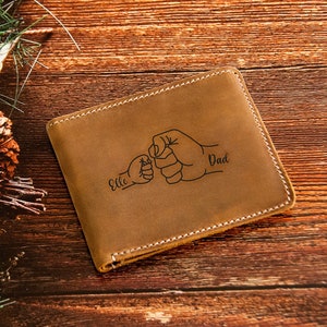 Custom Dad Wallet, Personalized Leather Wallet, Dad  Children Fist Design Wallet, Anniversary Gift for Him, Fathers day Gift, Wallet for Men