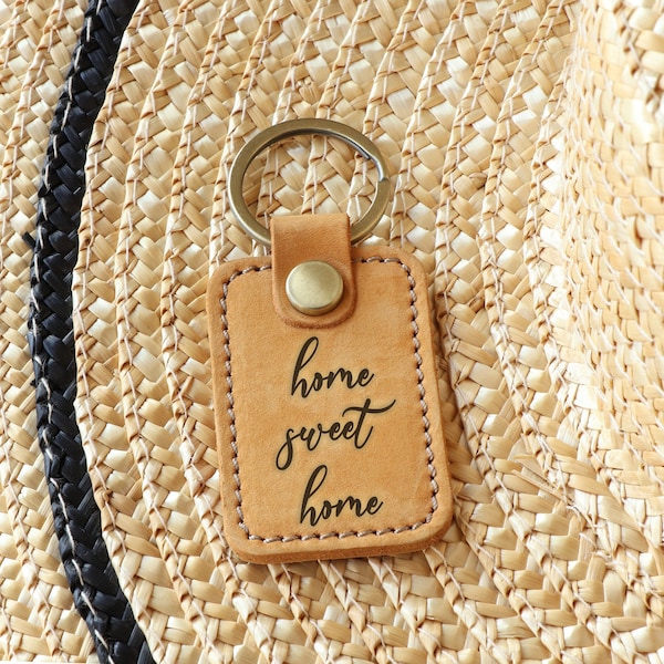 New Home Keychain, Home Sweet Home, Leather Keychain, Personalized Key Holder, Wedding Gift, Couple Gift, Our First Home Gift, Custom Home