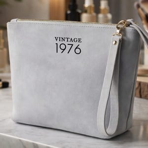 Personalized Leather Makeup Bag, 50th Birthday Gift for Women, Mothers Day Gift