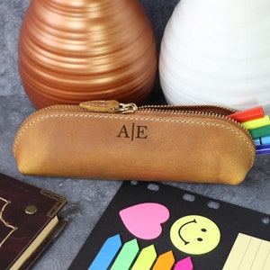 Custom Leather Pencil Case, Classic Pen Pouch, Personalized Pencil Organizer, Leather Zipper Pouch, Graduation Gift For Him, Christmas Gift