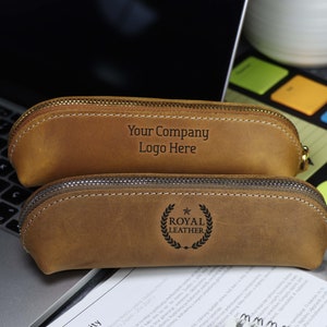 Personalized Leather Pencil Case, Special Company Logo Design, Custom Office Gift, Engraved Pencil Case, Father's Day Gift, Birthday Gift