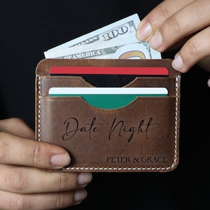 Custom Date Night Wallet, Personalized Leather Card Holder, trend Gift Minimalist Leather Wallet, Engraved Slim Card Holder,boyfriend wallet