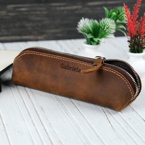 Custom  Leather Pencil Holder for Students, Genuine Leather Pen Case, School Staff For Student, Office Gifts, Personalized Christmas Gift