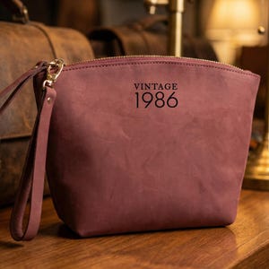 Personalized Leather Makeup Bag, 40th Birthday & Anniversary Gift, Mothers Day Gift
